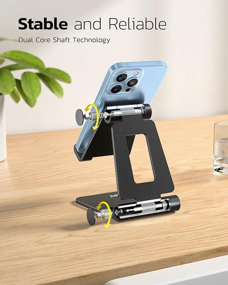 Dual Folding Cell Phone Stand, Fully Adjustable Foldable Desktop Phone Holder Cradle Dock Compatible with Phone 16 15 14 13 12 11 Pro Xs Xs Max Xr X 8 Compact Smartphone Cellphone Mount