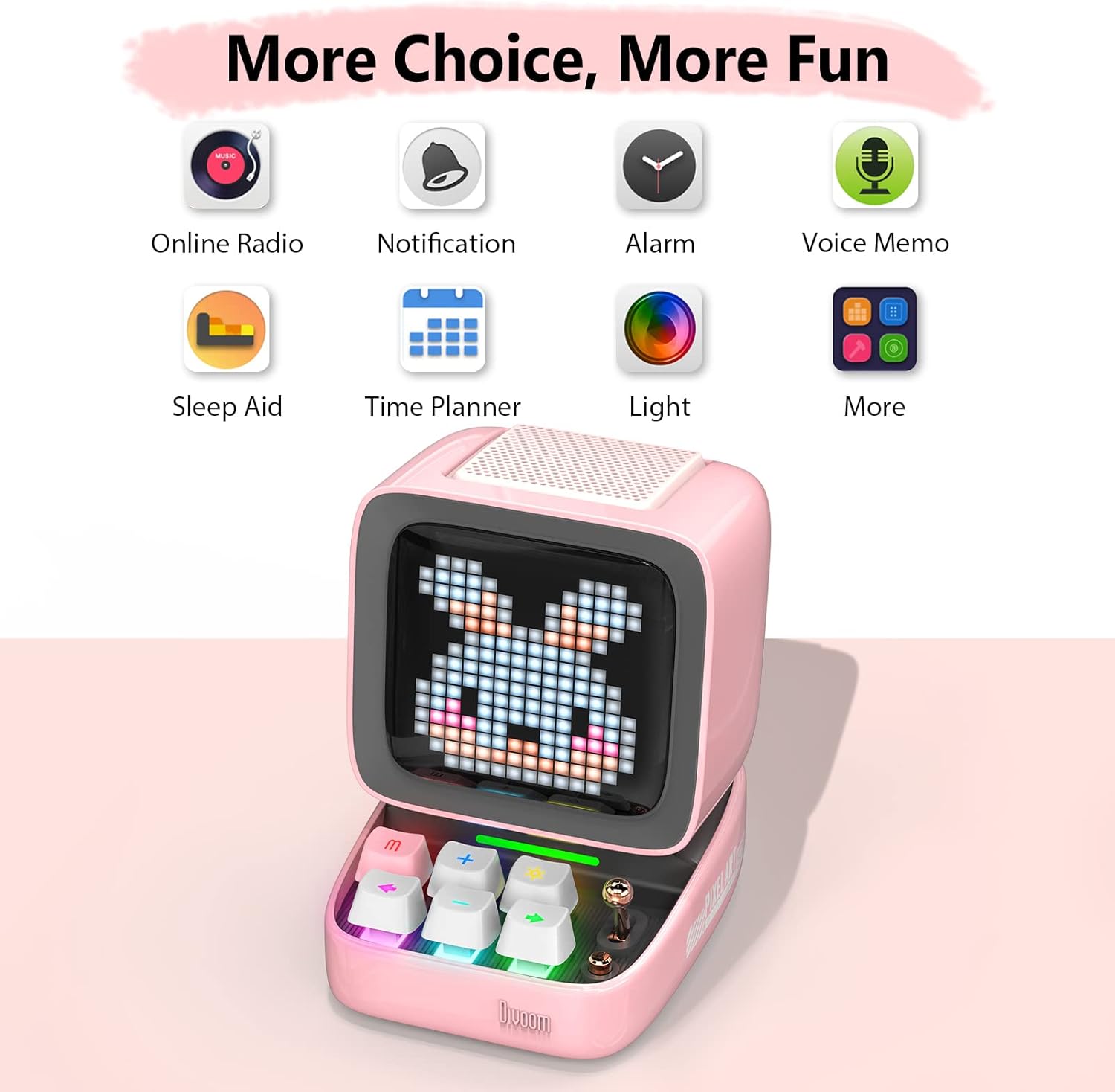 Experience Fun and Creativity with the Ditoo Retro Pixel Art Bluetooth Speaker - App Controlled LED Display in Playful Pink