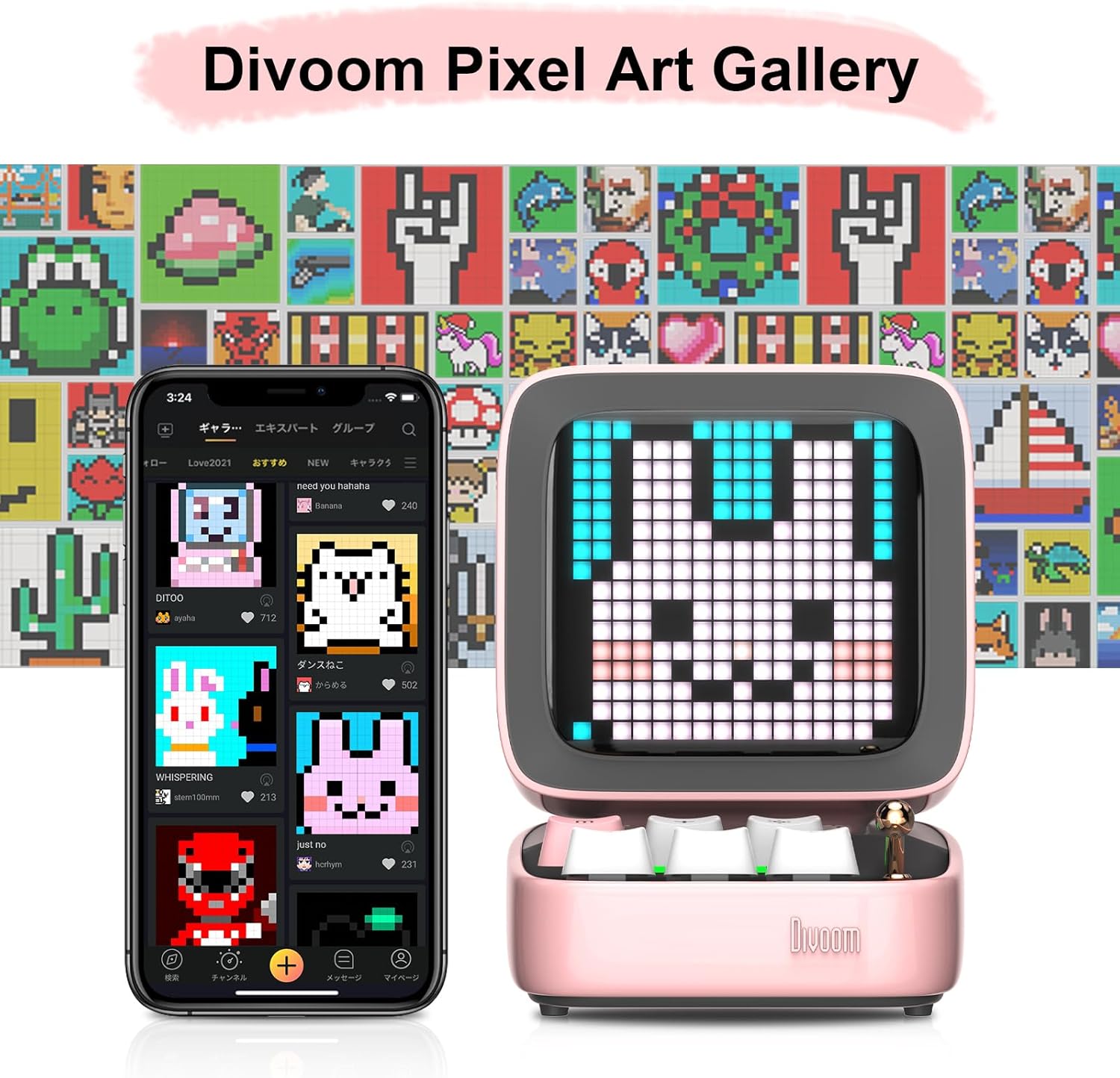 Experience Fun and Creativity with the Ditoo Retro Pixel Art Bluetooth Speaker - App Controlled LED Display in Playful Pink