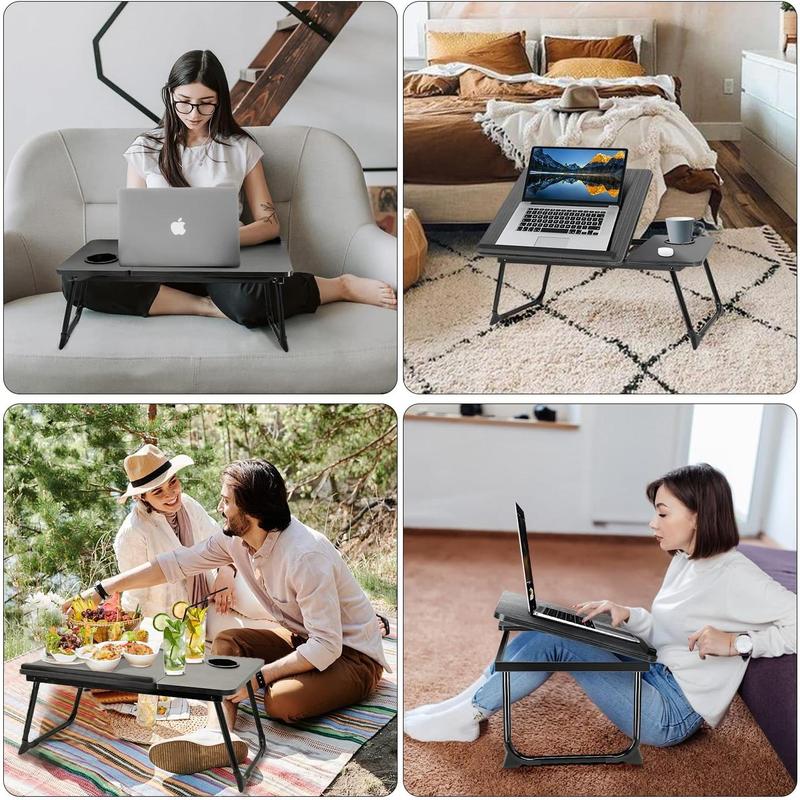 Laptop Desk for Bed Couch, Portable Lap Desk/ Stand for Laptop, Small Adjustable Foldable Bed Table for Laptop and Writing, Bed Tray Table with Cup Holder(Black) Folding Ergonomic