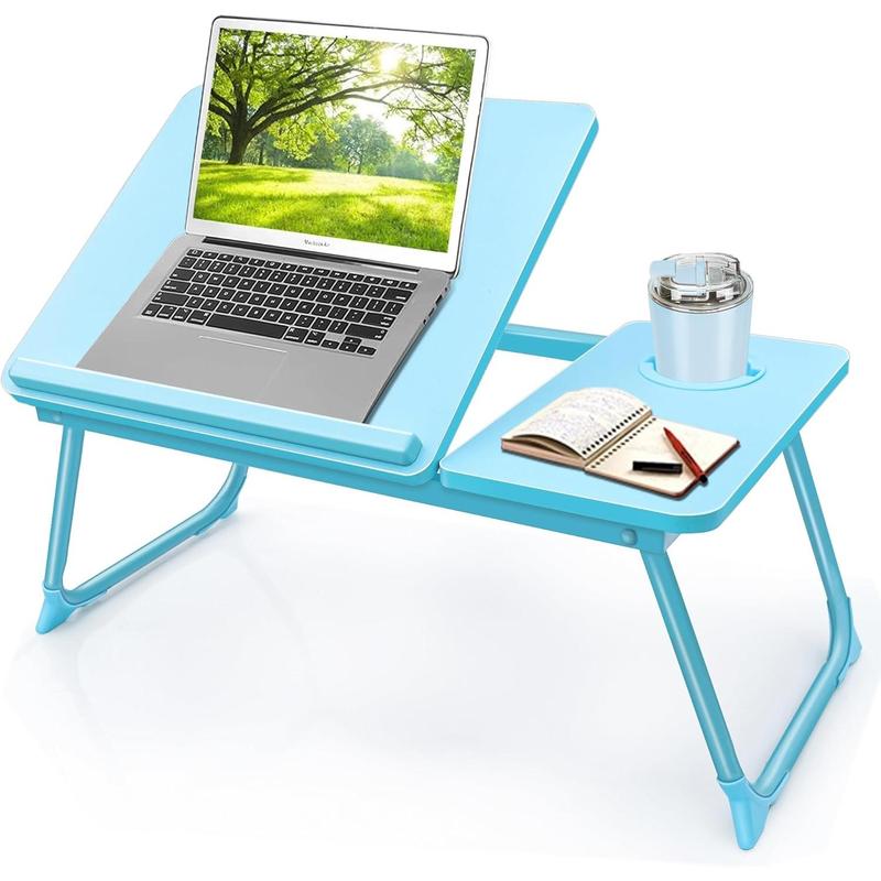 Laptop Desk for Bed Couch, Portable Lap Desk/ Stand for Laptop, Small Adjustable Foldable Bed Table for Laptop and Writing, Bed Tray Table with Cup Holder(Black) Folding Ergonomic